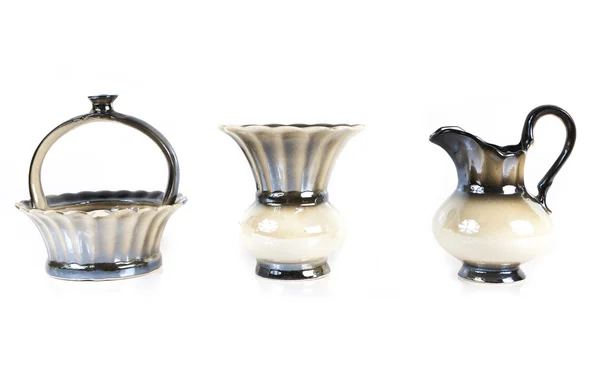 Váza, džbánu a cukr míse zblízka, izolované na bílém pozadí — Stock fotografie