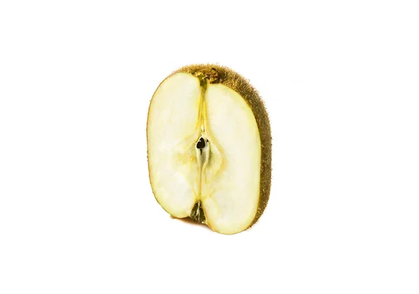 Simbiosis kiwi y manzana genéticamente modificada. Aislado sobre fondo blanco — Foto de Stock