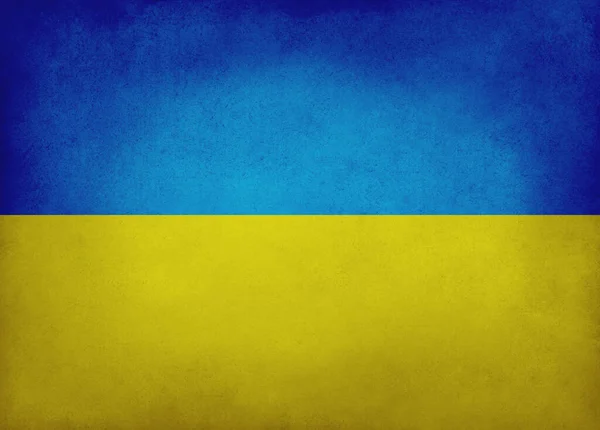 Ukrajinská vlajka modrá a žlutá barevné staré papírové pozadí s dálniční známkou a copyspace — Stock fotografie