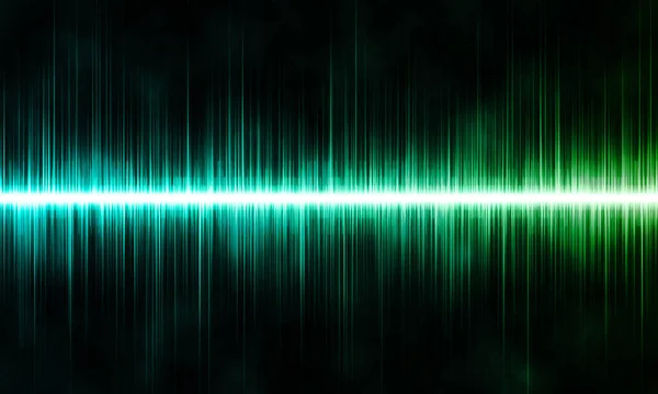 Green abstract sound waves on black textured background.