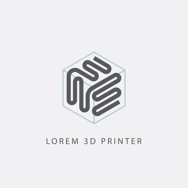 Kubisch frame met 3D print model binnenin. 3d print icoon met abstracte krullende lijn — Stockvector