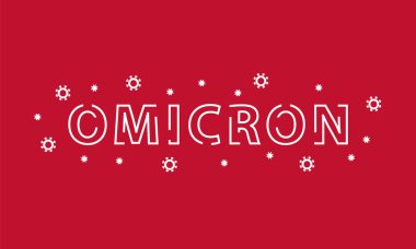 Kırmızı arkaplanda yeni Omikron Coronavirüs metin tasarımı.
