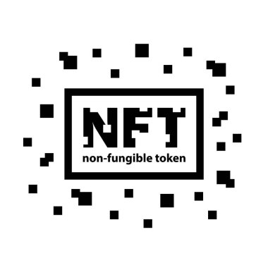 Çerçeve ve kare pikselli NFT metin simgesi.