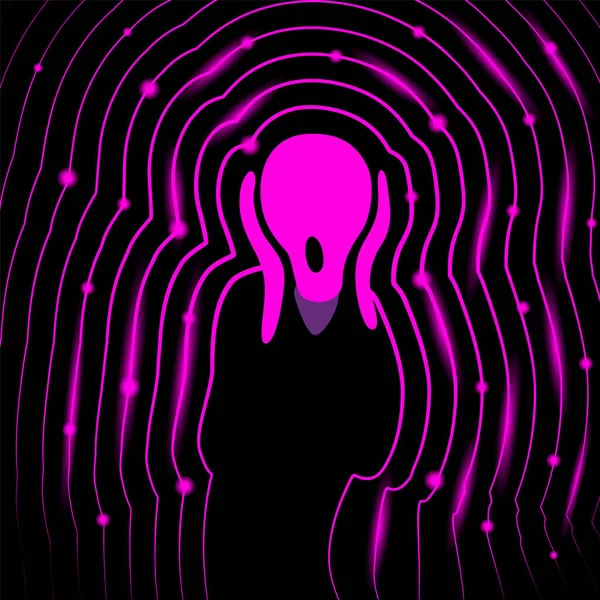 Abstract neon digital art with The Scream picture by Edvard Munch. — 스톡 벡터