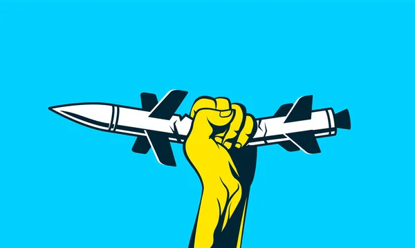 Pięść Złapała Pocisk Złamała Broń Ukraińska Flaga Kolor Społeczny Baner — Wektor stockowy