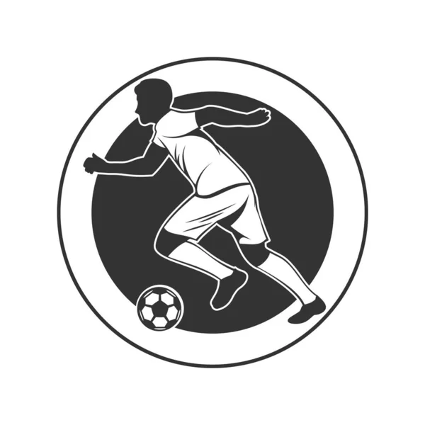 Soccer Player Dribbling Ball Side View Black Vector Football Sports — Stock Vector