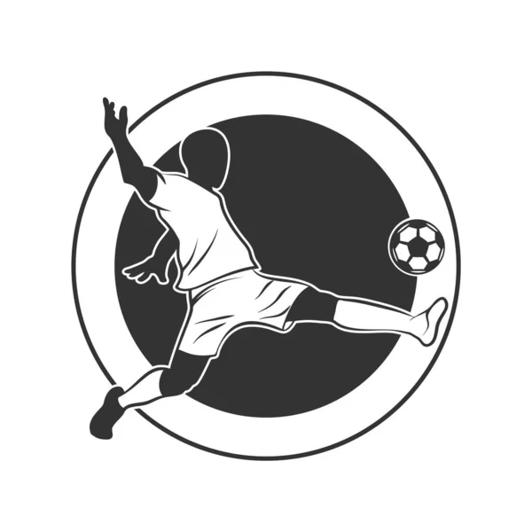Topla Oynayan Bir Futbolcu Siyah Vektör Futbol Logosu Şablonu Yuvarlak — Stok Vektör