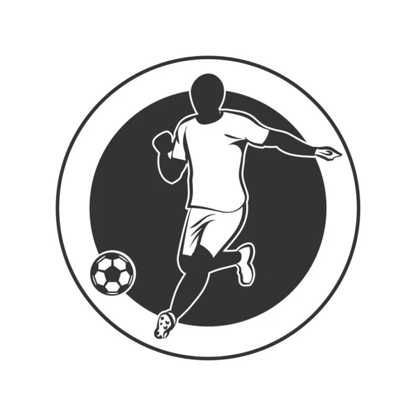 Futbolcu Topa Vuruyor Siyah Vektör Futbol Logosu Şablonu Yuvarlak Arka — Stok Vektör