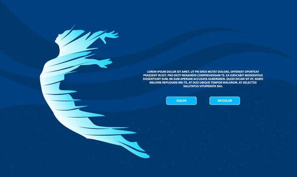 Dynamic Sport Landing Page Template Abstract Girl Silhouette Flying Pose — Stock vektor