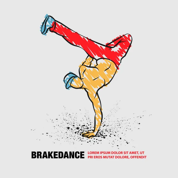 One Hand Frieze Boy Vector Outline Breakdance Scribble Doodles Style — Stok Vektör