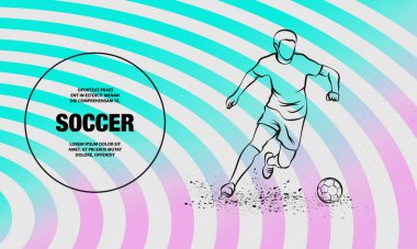 Soccer player dribbling with the ball. Vector outline of Football player sport illustration.