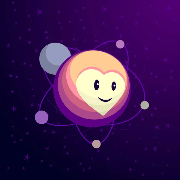 Cute Pluto Planet Smiling Face Heart Shape Vector Cartoon Pluto — стоковый вектор