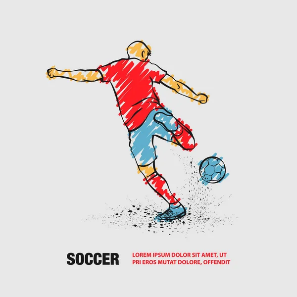 Soccer Striker Back View Vector Outline Soccer Player Scribble Doodles — Stockvektor