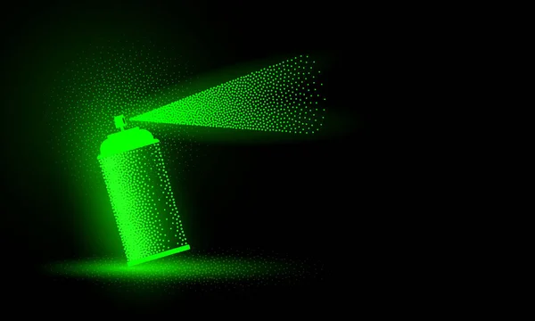 Green Neon Spray Can Spray Jet Black Background Vector Spray — Stock Vector