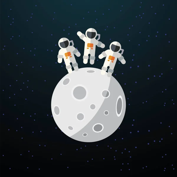 Три Астронавта Поверхности Луны Плоская Иллюстрация Космоса Посадкой Луны Астронавтов Стоковый вектор