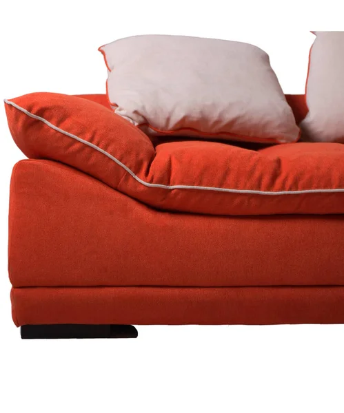 露易丝 我的沙发 配有橙色鹅毛枕头 — 图库照片