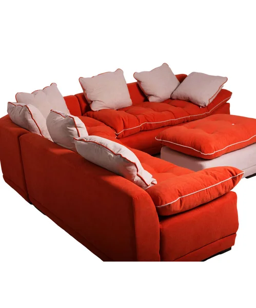 Sofa Lux Zestaw Gęsiej Poduszki Pióro Kolorze Pomarańczowym — Zdjęcie stockowe