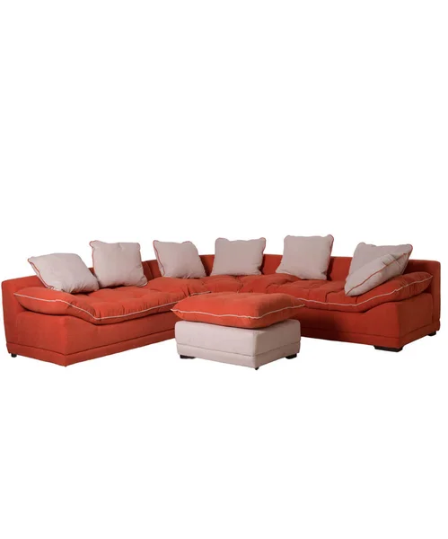 Lux Sofa Set Goose Feather Pillow Orange Color — Stock Photo, Image
