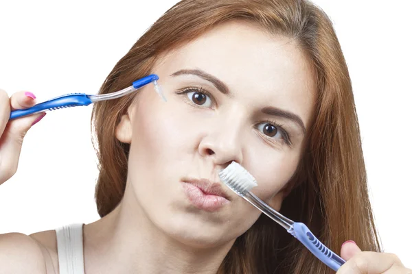 Girl with toothbrush — Stock Photo, Image