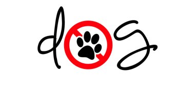 Durun, lütfen. Köpekler giremez. Ayak izi olan slogan köpeği. Pictogram ayak izleri. Ayak izi, ayak izi ikonu. Tazı ayak izleri silueti. Düz vektör yasak değil.
