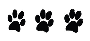 Köpekler ya da kediler penk sembolü. Çizgi filmlerdeki köpek ya da kedi ayak izleri, komik vektör köpek ya da kedi işaretleri. Aşıklar silueti. Hayvanlar Günü. Komik ayak sesleri ya da adımlar.