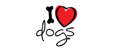 Slagan, köpeğimi kemik ve sevgi dolu bir kalple seviyorum. Çizgi roman deseni. Vektör köpek işaretleri. Silüet sloganları seviyor. Hayvanlar Günü. Komik alıntılar.. 