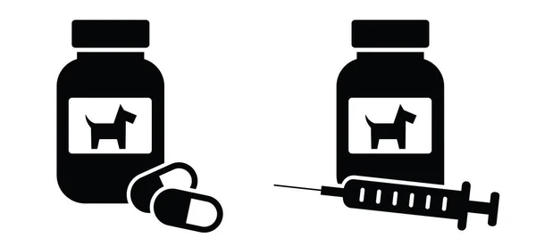 Бутылка Собачьих Лекарств Таблетки Иглы Инъекций Контейнер Таблетками — стоковый вектор