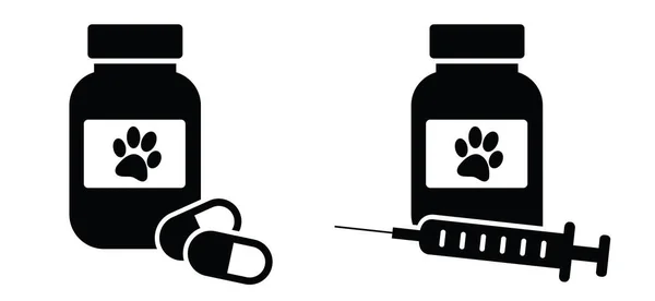 Frasco Medicamentos Para Perros Gatos Pastillas Agujas Inyección Contenedor Con — Vector de stock