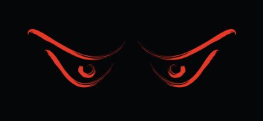 Çizgi filmdeki vahşi gözler. Kırmızı korkunç kediler, Cadılar Bayramı partisi için baykuş gözleri. Kedilerin gözü karanlıkta. Piktogram düz vektör. Fırça, çizgi deseni