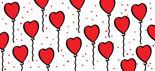 漫画气球党的横幅 红色气球 恭喜你了 平面矢量庆祝节日装饰无缝背景 2月14日 情人节 情人节或浪漫的日子 婚礼横幅或卡片 — 图库矢量图片