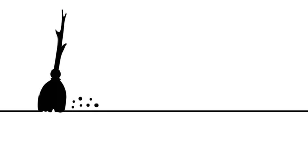 Mopp Eller Kvast Med Kvastskaft Logo Ritning Linjeförmyndare Platta Trä — Stock vektor