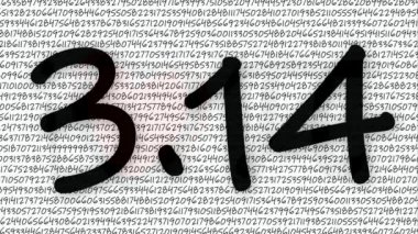 Özel dedektif sembolü ve hareket eden numaralar. Mutlu PI günleri, 14 Mart, Pisagor matematiksel sayı serisi (3.14 3,14 314). Ratios harfleri formül yapısı. Arşimet sürekli irrasyonel sayı videosu