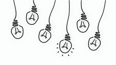 Asılı lamba. Fikir lambası. Işık açılıp kapanıyor. Comic brain elektrikli lamba fikri, SQ, iş yükleme konsepti eğlence ampulü ikonu veya parlak ampul eğitimi veya icatları Pictogram.