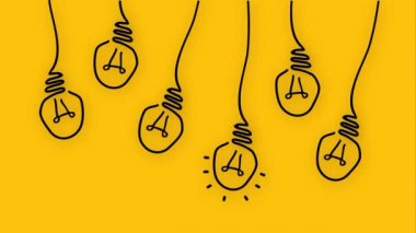 Asılı lamba. Fikir lambası. Işık açılıp kapanıyor. Comic brain elektrikli lamba fikri, SQ, iş yükleme konsepti eğlence ampulü ikonu veya parlak ampul eğitimi veya icatları Pictogram.