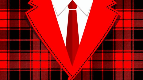 Escocés Estilo Escocés Traje Corbata Hombres Día Red Gingham Rhombus — Vídeo de stock