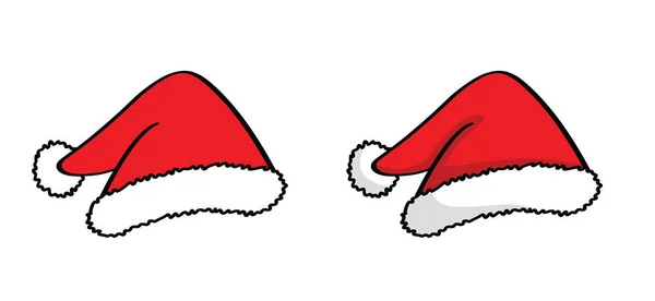 サンタクラスの帽子やクリスマスキャップや帽子 フラットベクトル赤いサンタキャップサイン 12月のメリークリスマスパーティー あけましておめでとうございます — ストックベクタ