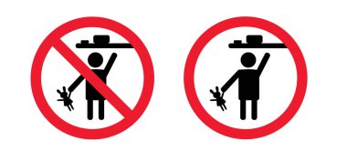 Çubuk adam işareti, erişilemez, çocuklardan uzak durun ya da çocukların erişemeyeceği bir yerde dükkan açın. Vektör çizimi. Düz vektör stickfigure pictogram