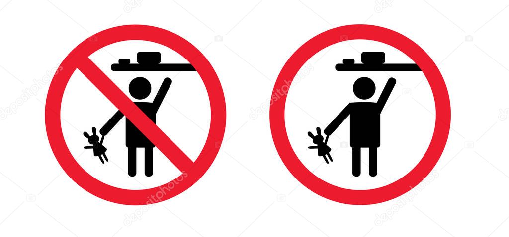 Stick man sign, Keep out of the reach, keep away from children or store in a place inaccessible to children. Vector illustration. Flat vector stickfigure pictogram