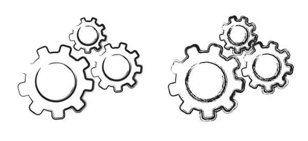 卡通片 草图齿轮脑 想出大主意齿轮机构设置工具模板横幅 有趣的矢量齿轮标志 Cogwheel战略团队合作概念图标 — 图库矢量图片