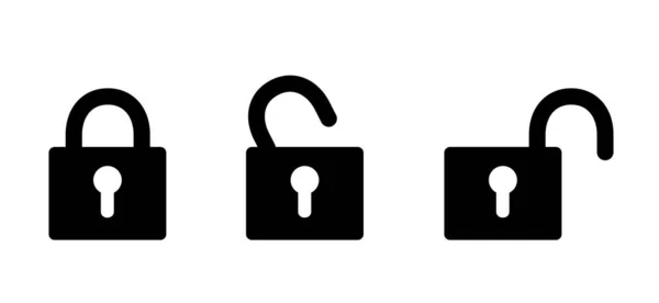 Σύμβολο Ασφαλείας Εικονίδια Κλειστό Μισάνοιχτο Και Ανοιχτό Εικονίδιο Κλειδωμένη Κλειδαριά — Διανυσματικό Αρχείο