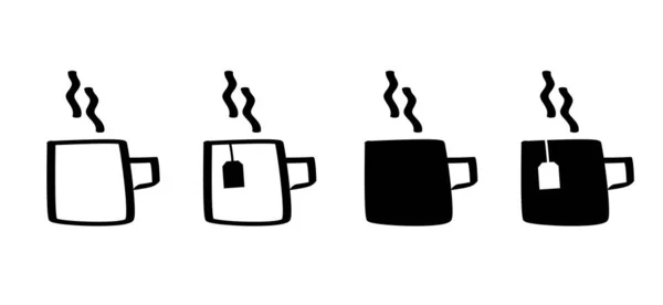 Heißer Kaffee Oder Teetasse Set Symbol Cartoon Logo Zeichen Flaches — Stockvektor