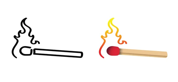 Cartoon Matches Matchstick Fire Flame Logo Burning Fire Flame Pictogram — Stock Vector