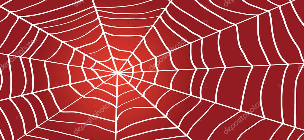 Cartoon red spider web for happy halloween party, october. Flat vector cobweb background. insect pictogram or logo. Drawing  line pattern.