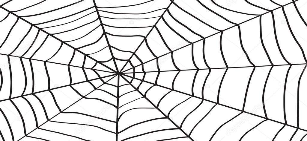 Cartoon  spider web for happy halloween party, october. Flat vector cobweb background. insect pictogram or logo. Drawing  line pattern.