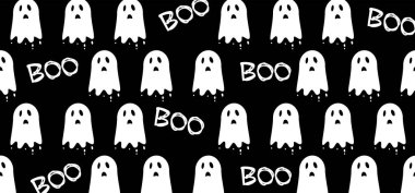 Cadılar Bayramı partinin hayaleti. Düz vektör hayaletler işaret eder. Komik çizgi film korkunç, kusursuz desen. Zombi, Hayalet Festivali 31 Ekim.