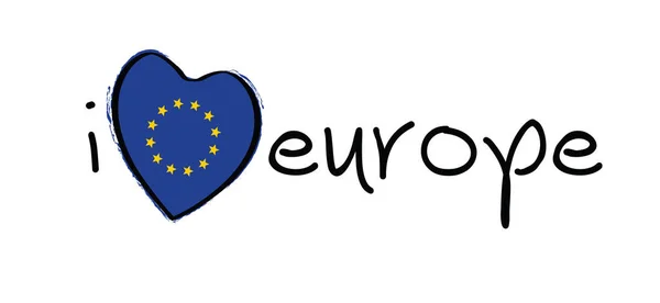 私はEuの旗の色でヨーロッパを愛しているスローガン イタリアのスローガン ハートロマンスのアイコン 面白いベクトル最高のバナーやカードの記号を引用します 幸せな動機とインスピレーションメッセージの概念 愛ロマンチックな旅行 休暇の休日の引用 — ストックベクタ