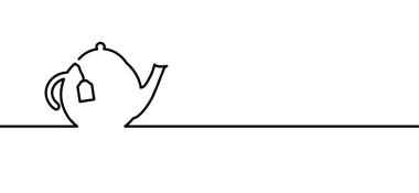 Çay poşeti ikonlu çaydanlık. Çay çizgisi siluet vektör mutfak işareti çiziyor.