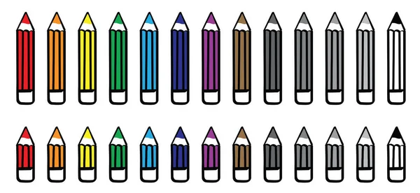 Çizgi Film Kalemi Boya Kalemi Rengi Gökkuşağı Renkleri Yeşil Sarı — Stok Vektör