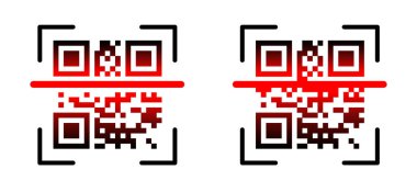 Beni tara, QR kod tarama simgesi. Cep telefonu qr kod ödemesi, E cüzdanı, nakitsiz, bilgi konsepti veya tanımlı bilgi kimlik ürünleri etiketli tarayıcı. Düz vektör pikseli resim işareti.