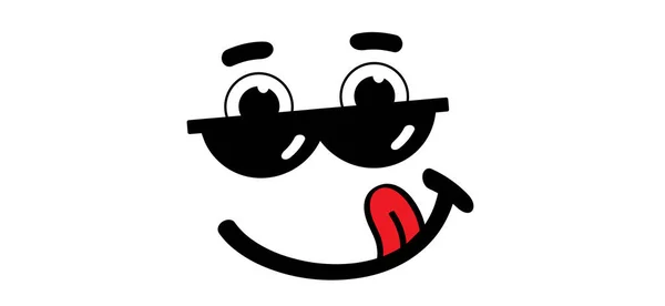 Deliciosa Sonrisa Con Lengua Labios Emoticon Cara Emoji Sonriente Gafas — Vector de stock